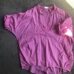 Bright Pink Linen Short Sleeved Blouse